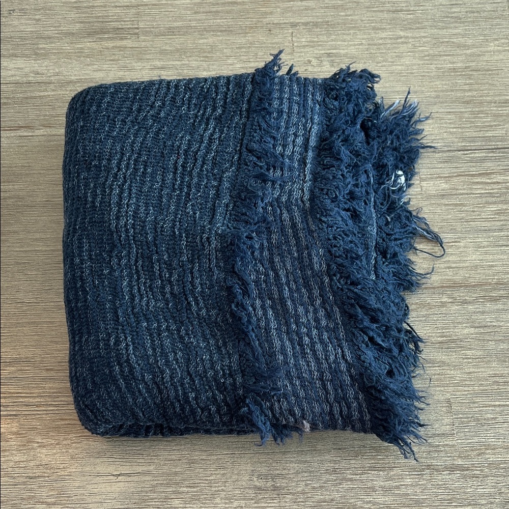 Textured Navy Fringe Scarf